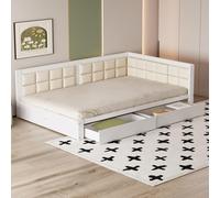 Canapé-lit 140x200 cm Multifonctionnel, Canapé d'angle Convertible avec Dossier Moelleux, Sommier à Lattes Intégré et Grands Tiroirs de Rangement