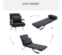 Canapé-Lit 2-en-1 HOMCOM en polyester noir dossier réglable déhoussable coussin stable et anti-rouille 65L x 77B x 80H cm