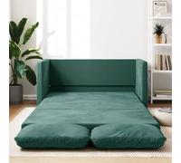 Canapé-Lit 2-en-1 Velours 122x204x55 cm Vert Foncé avec Coussin