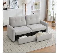 Canapé Lit 2 Places avec 2 Tiroirs de Rangement, Canape Relax Gris Clair,Petit Canapé Chambre Ado Pas Cher,Tissu Gaufré pour Salon