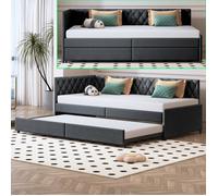 Canapé Lit 2 Places Convertible - 2x90x200 cm - Lit Gigogne avec Sommier - Adulte/Ado/Enfant - 1 ou 2 Personnes - Velours - Gris