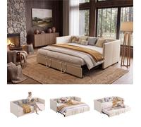 Canapé-lit 2 places convertible 90/180x200, canape lit dépliant extensible lit gigogne avec sommier à lattes, Beige