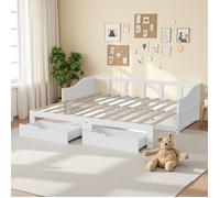 Canapé Lit 2 Places Convertible Enfant 90x200 - Bois Blanc - 2 Tiroirs Rangement - Design Moderne Chb Enfant/Petit Espace