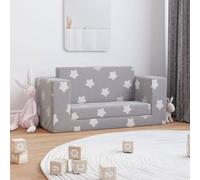 Canapé-Lit 2 Places Enfants Gris Clair Peluche Avec Étoiles Housse Amovible Mousse Souple Gris