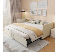 Canapé-lit 2 places, lit convertible 90/180 x 200 cm avec USB et LED réglable, canapé extensible avec conteneur, lits escamotables avec sommier à lattes, tissu velours (beige, 90/180 x 200 cm)