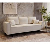 Canapé-lit 225 cm Nela - Canapé pliant, Canapé-lit - Canapé avec coffre de lit, Style scandinave - Tissu velours (Beige - Lincoln 03)