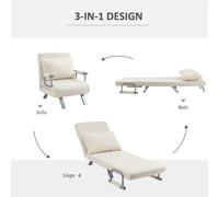 Canapé-lit 3 en 1 HOMCOM en polyester crème convertible fauteuil lit d'appoint matelas pliant dimensions 65x69x80 cm