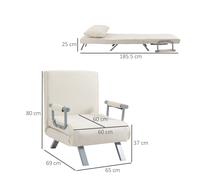 Canapé-Lit 3-en-1 HOMCOM Fauteuil-lit Conversion Facile Moelleux en Polyester Créme 65x69x80cm
