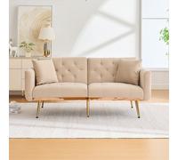 Canapé lit 3 places en velours avec Ajustable Postes, robustes Structure métallique, idéale pour Salon et chambre, 162x78x80 cm, Beige