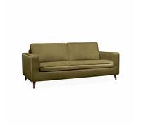 Canapé lit 3 places vert olive avec matelas 12cm d'épaisseur. fabriqué en France