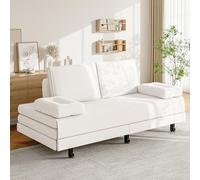 Canapé-lit 90/180 x 200 cm, convertible avec fonction convertible, canapé 2 places, lit de jour avec sommier à lattes, lit d'invités, pour salon, chambre à coucher, lin, blanc A, 90/180 x 200 cm