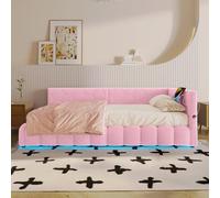 Canapé-lit 90 * 200 cm, Simple Cadre de lit avec sommier à Lattes, Bed Frame LED avec Connexion USB, Type-C (sans Matelas) Pink