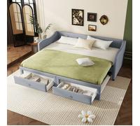 Canapé-lit 90x200 cm - Avec lit gigogne - Avec 2 tiroirs - Lin - Gris (matelas non inclus)