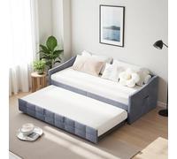 Canapé lit 90x200 cm avec Lit Gigogne, Cadre de canape lit 2 Places avec sommier à Lattes, Canapé Convertible Extensible pour Adolescents Adultes, Velours, sans Matelas (Gris 3)