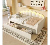 Canapé Lit 90x200 cm avec Tiroirs de Rangement, Convertible en Lit Simple, Revêtement Velours Doux, Éclairage LED RGB Multicolore Intégré, Décoration Moderne pour Studio
