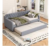 Canapé lit 90x200cm - Avec lit gigogne - Port USB - Lin - Gris (matelas non inclus)