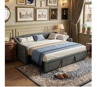 Canapé-lit 90x200cm - Design Capitonnée - Structure Stable - Sommier Inclus - Velours Gris