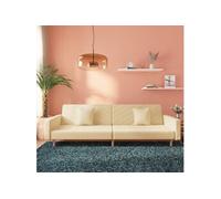 vidaXL Canapé‑lit à 2 places en tissu crème avec deux oreillers