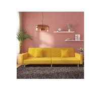 vidaXL Canapé-lit 2 places en tissu jaune avec 2 oreillers