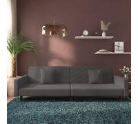 vidaXL Canapé-lit 2 places Lit de jour avec dossier, pieds et 2 oreillers Velours Gris foncé