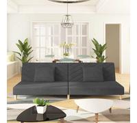 vidaXL Canapé-lit à 2 places avec deux oreillers Tissu Gris foncé