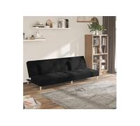 Canapé-lit à 2 places avec deux oreillers noir tissu