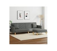 vidaXL Canapé-lit à 2 places avec oreillers et repose-pied gris foncé Gris foncé G