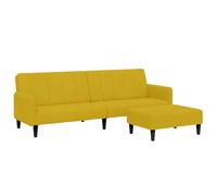 Canapé lit à 2 places avec repose pied jaune velours