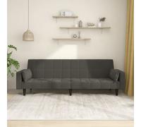 vidaXL Canapé-lit 2 places Velours Gris foncé avec 2 oreillers