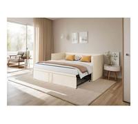 Canapé-lit - AMBIANCE - 90/180 x 200 cm - Lit gigogne - Extensible - en Tissu velours - Sommier à lattes - Beige - Sans matelas