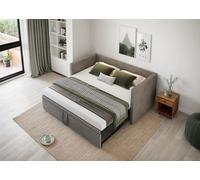 Canapé-lit - AMBIANCE - 90/180 x 200 cm - Lit gigogne - Extensible - en velours - Avec sommier à lattes - Matelas non inclu