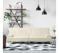 Canapé-lit avec porte-gobelets crème similicuir