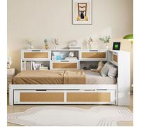 Canapé-lit bois 140x200 gigogne multifonction enfant rangements port charge blanc (sans Matelas)