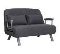Canapé-Lit Canapé Convertible 2 Places Déhoussable Grand Confort 2 Coussins Fournis Pieds Accoudoirs Métal Suède Anthracite Gris