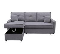 Canapé lit, canapé d'angle de salon avec accoudoirs en tissu coloris gris - Longueur 202 x profondeur 135 x hauteur 90 cm