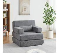 Canapé-lit convertible 1 place 2 en 1-Chauffeuse pliable modulable-Chenille-Lit d'appoint-Cadre métal-Petit espace-Gris