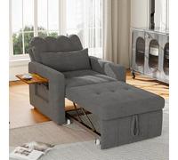 Canapé Lit Convertible 1 Place, 3 en 1 Fauteuil Convertible avec Fonction Lit, Dossier à 5 Positions Réglable, Table D'appoint Pliante, Coussin et Poche latérale, Fauteuil lit 1 Place(Gris Moyen, B)