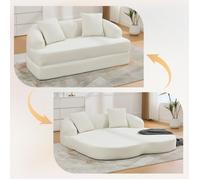 Canapé-lit Convertible 2-en-1 - 157x84x65 cm - Lit Double Dépliant avec 2 Coussins, Tissu Chenille Beige