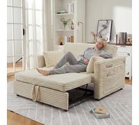 Canapé Lit convertible 2 Places en Velours Côtelé,2 en 1 Canape d'angle Convertible avec lit gigogne,Dossier Réglable,ports USB,2 Oreillers,Sofa inclinable/Chauffeuse 2 Place pour Salon/Chambre(Beige)