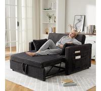 Canapé Lit convertible 2 Places en Velours Côtelé,2 en 1 Canape d'angle Convertible avec lit gigogne,Dossier Réglable,ports USB,2 Oreillers,Sofa inclinable/Chauffeuse 2 Place pour Salon/Chambre(Gris)