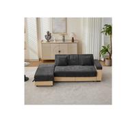 Canapé-lit convertible 217x110x90 cm, dossier réglable 3 positions, 2 tiroirs, pouf coffre, porte-gobelet, chenille gris