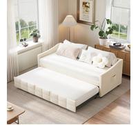 Canapé Lit Convertible 90/180x200 cm ADWOLT Sofa Bed en velours Crème Matelas non inclus