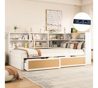 Canapé Lit Convertible 90x200 lit Enfant avec Nombreux rangements et Port de Charge, Lit Simple Multifonction pour Enfant ou Adulte, Blanc Naturel
