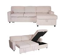 Canapé-lit convertible, canapé-lit d'angle rétro avec siège à ressorts de rangement 3 places en forme de L, canapé futon réversible universel pour appartement, salon, beige