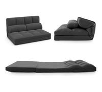 Canapé-Lit Convertible - Costway -En Velours Pliable, Dossier Réglable À 6 Niveaux Avec 2 Coussins Gris Foncé Gris