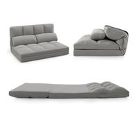 CostwayCanapé Lit Convertible en Velours Pliable Dossier Réglable à 6 Niveaux avec 2 Coussins Gris Clair