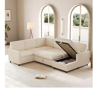 Canapé-lit d'angle en U - Beige - Velours côtelé - 220×274×85 cm - Fonction de couchage - Méridienne avec rangement