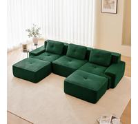 Canapé-lit d'angle modulaire en forme de L avec tabouret ottoman, pour salon, avec confort et soutien du siège bas, sans montage, mousse 32D hautement élastique, sans boneless, vert, 3 places + 2