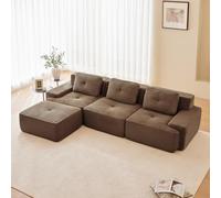 Canapé-lit d'angle modulaire en forme de L avec tabouret ottoman, pour salon, avec confort et soutien du siège bas, sans montage, mousse 32D hautement élastique, sans boneless, marron, 3 places + 1