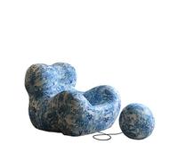 Canapé-Lit De Sol, Canapé De Compression avec Pouf, Fauteuil Tonneau De Loisirs, Coussin en éPonge à MéMoire De Forme Confortable, pour Salon, Chambre,Blue and White,102×115×92cm
